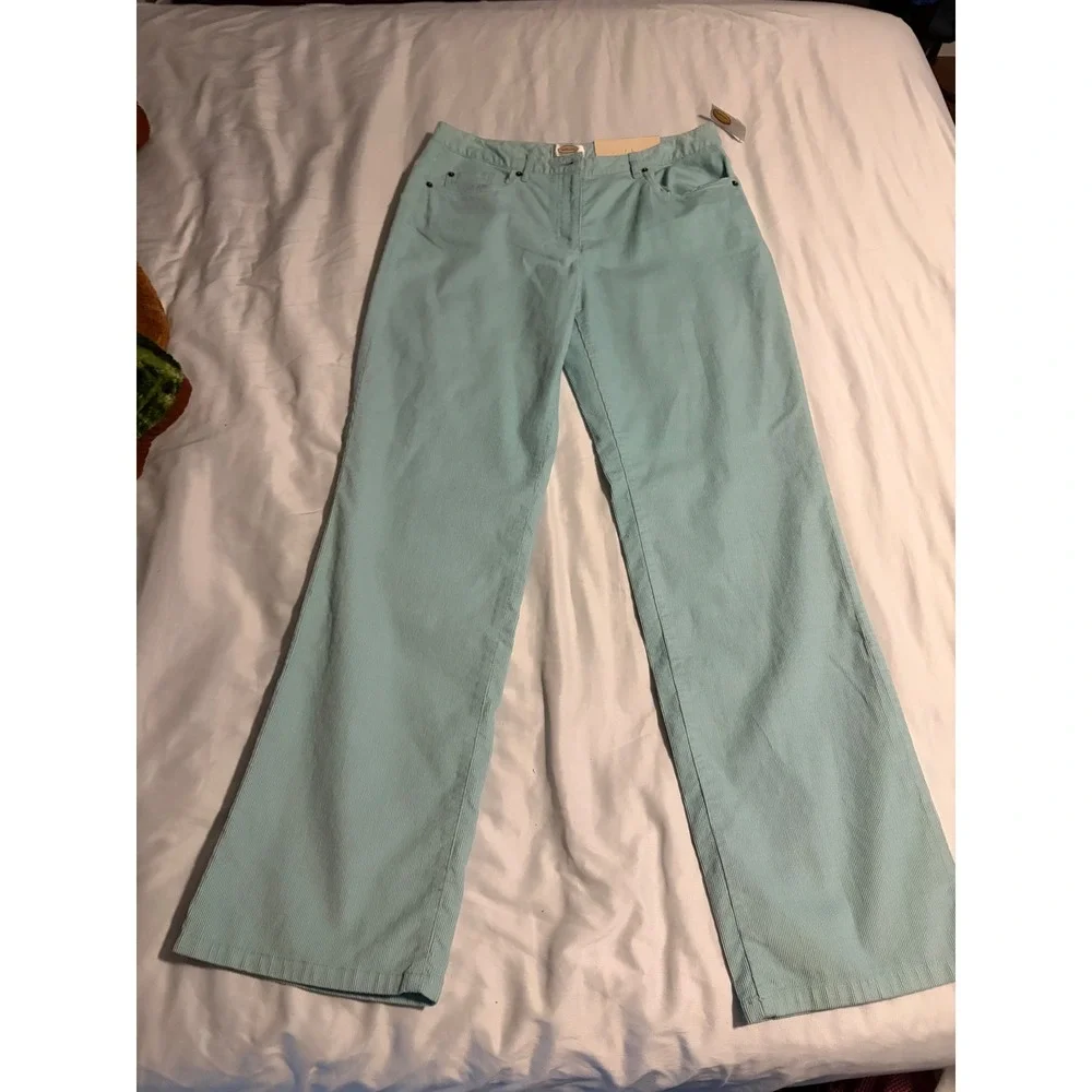 Talbots Womens‎ Mint Blue Stretch Corduroy Boot Leg Pants Size 12 NWT Trousers